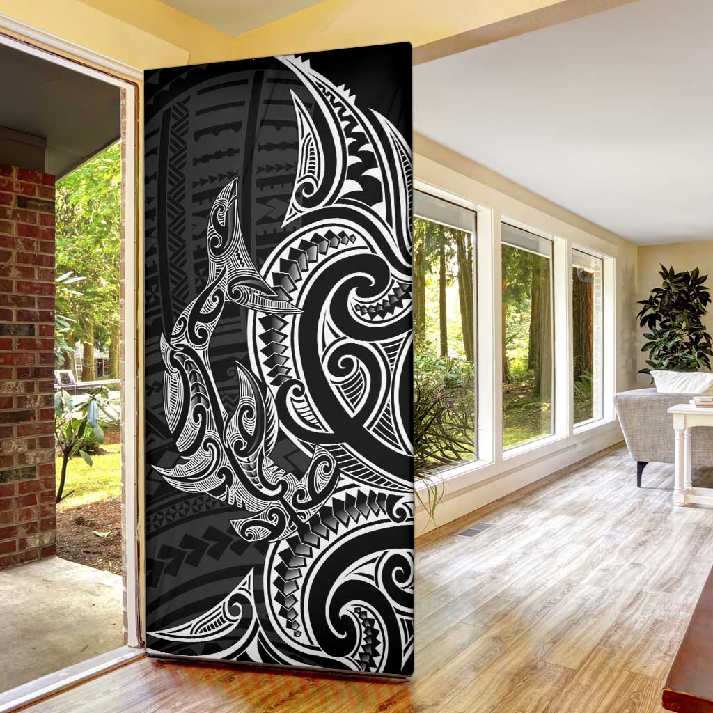 New Zealand Hammerhead Shark Door Cover Maori Haehae Mangopare Black - Polynesian Pride
