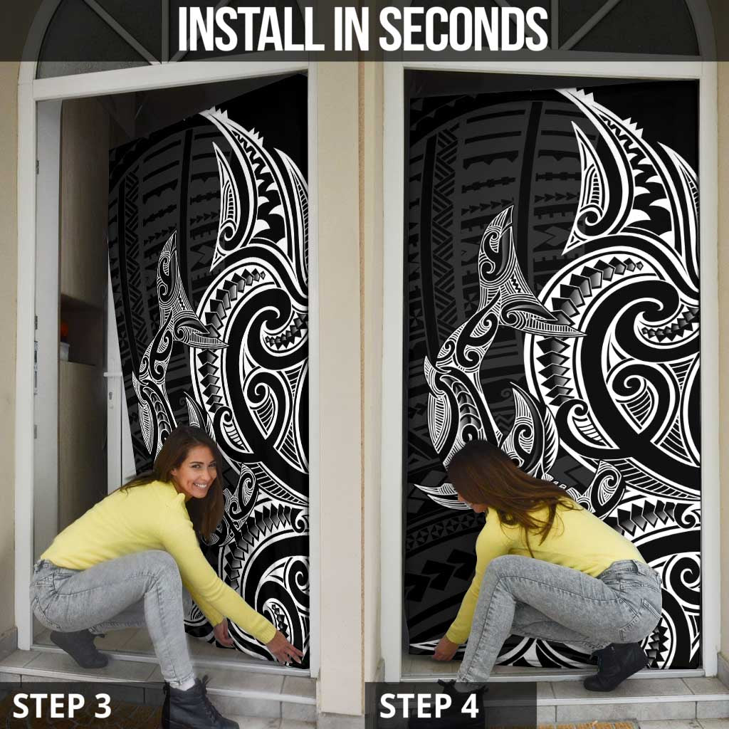 New Zealand Hammerhead Shark Door Cover Maori Haehae Mangopare Black - Polynesian Pride