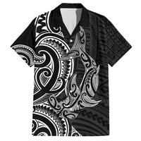 New Zealand Hammerhead Shark Family Matching Off Shoulder Maxi Dress and Hawaiian Shirt Maori Haehae Mangopare Black - Polynesian Pride