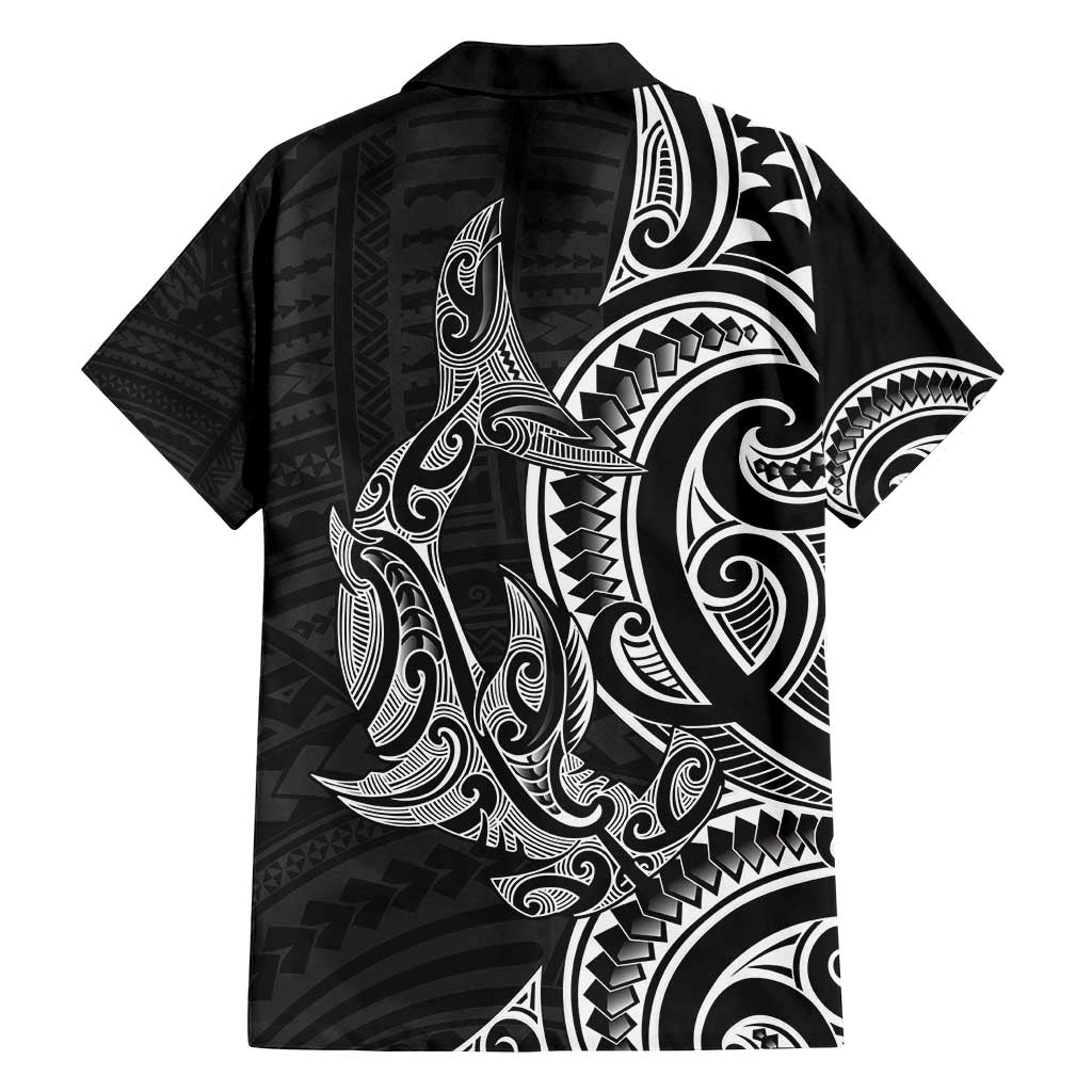 New Zealand Hammerhead Shark Family Matching Off Shoulder Maxi Dress and Hawaiian Shirt Maori Haehae Mangopare Black - Polynesian Pride