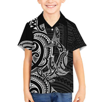 New Zealand Hammerhead Shark Family Matching Puletasi and Hawaiian Shirt Maori Haehae Mangopare Black - Polynesian Pride
