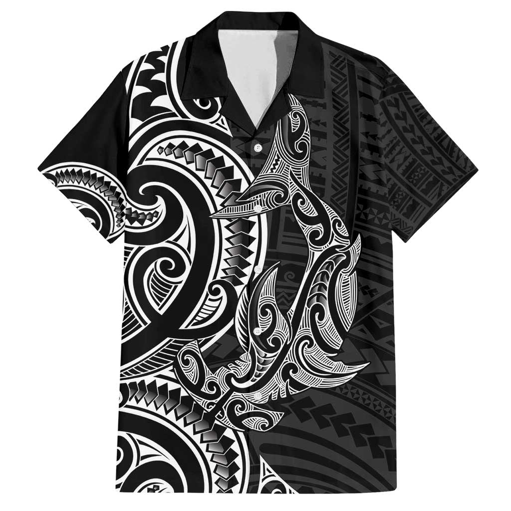 New Zealand Hammerhead Shark Family Matching Tank Maxi Dress and Hawaiian Shirt Maori Haehae Mangopare Black - Polynesian Pride
