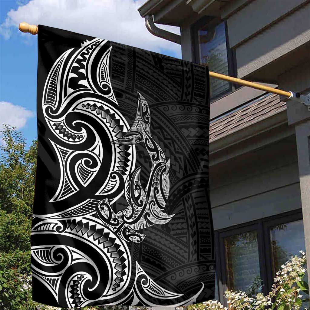 New Zealand Hammerhead Shark Garden Flag Maori Haehae Mangopare Black - Polynesian Pride