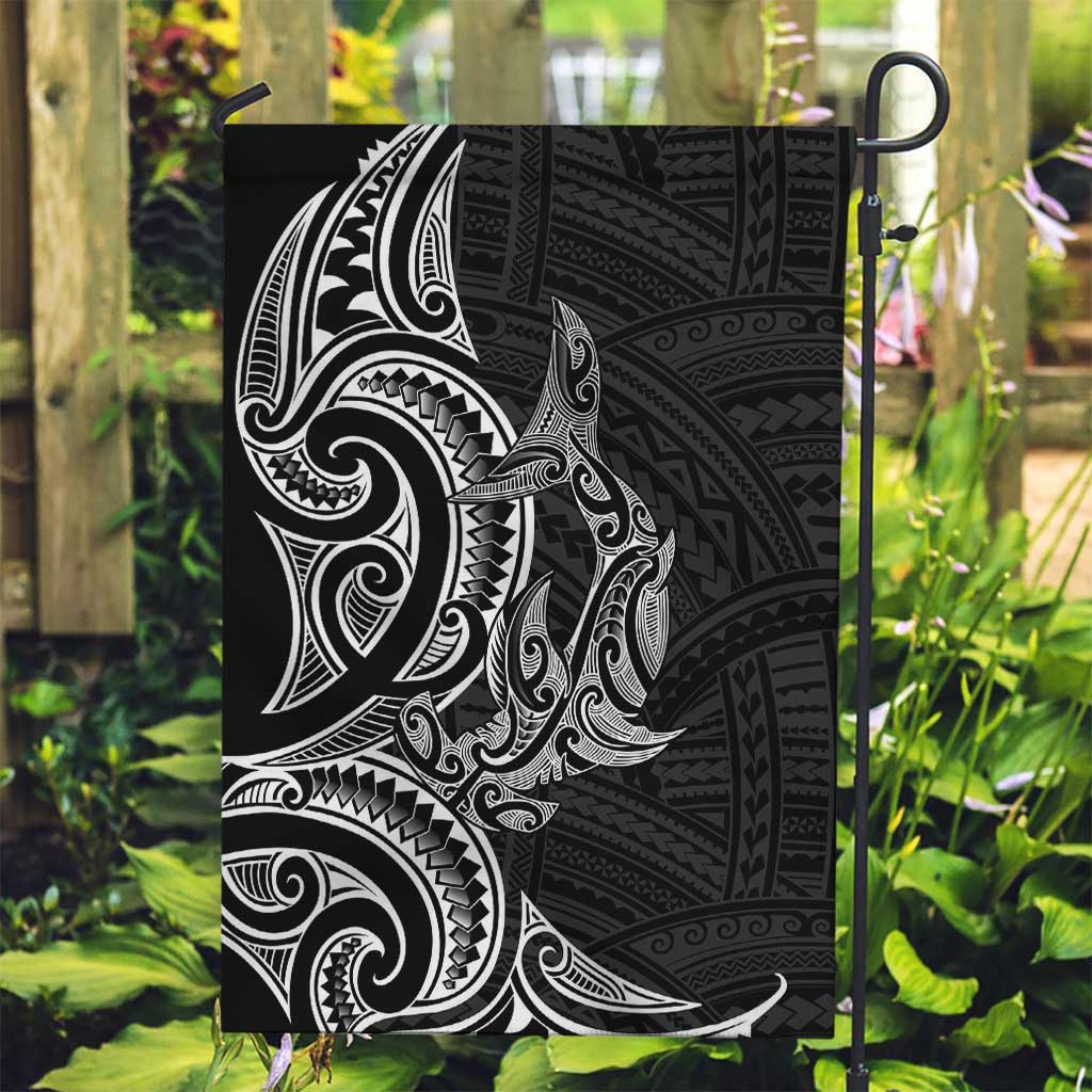 New Zealand Hammerhead Shark Garden Flag Maori Haehae Mangopare Black - Polynesian Pride