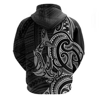 New Zealand Hammerhead Shark Hoodie Maori Haehae Mangopare Black - Polynesian Pride