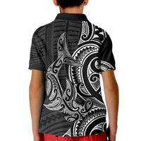 New Zealand Hammerhead Shark Kid Polo Shirt Maori Haehae Mangopare Black - Polynesian Pride
