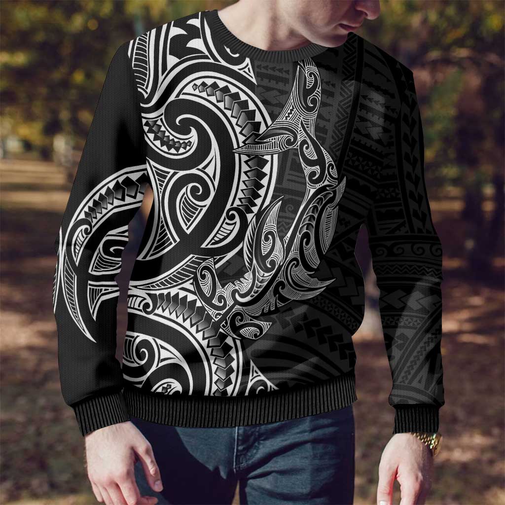 New Zealand Hammerhead Shark Ugly Christmas Sweater Maori Haehae Mangopare Black - Polynesian Pride