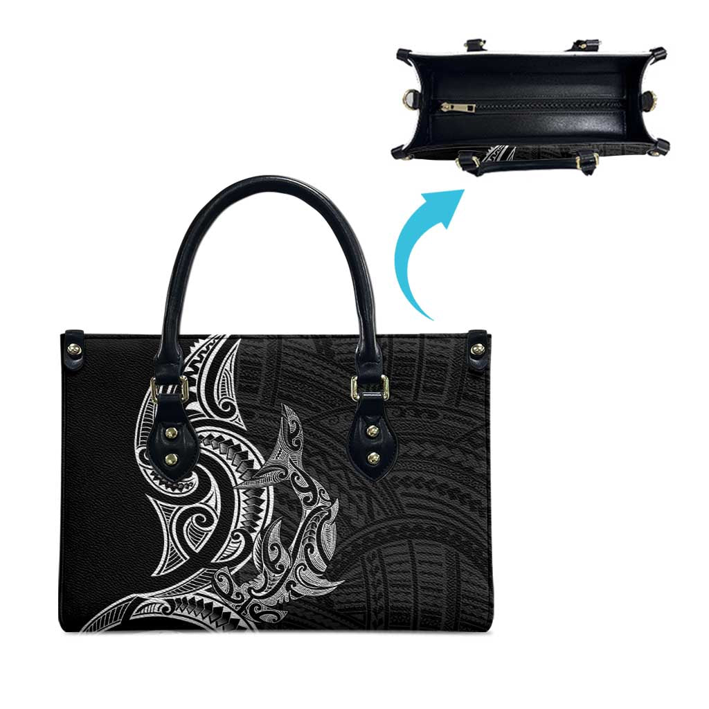 New Zealand Hammerhead Shark Leather Bag Maori Haehae Mangopare Black - Polynesian Pride