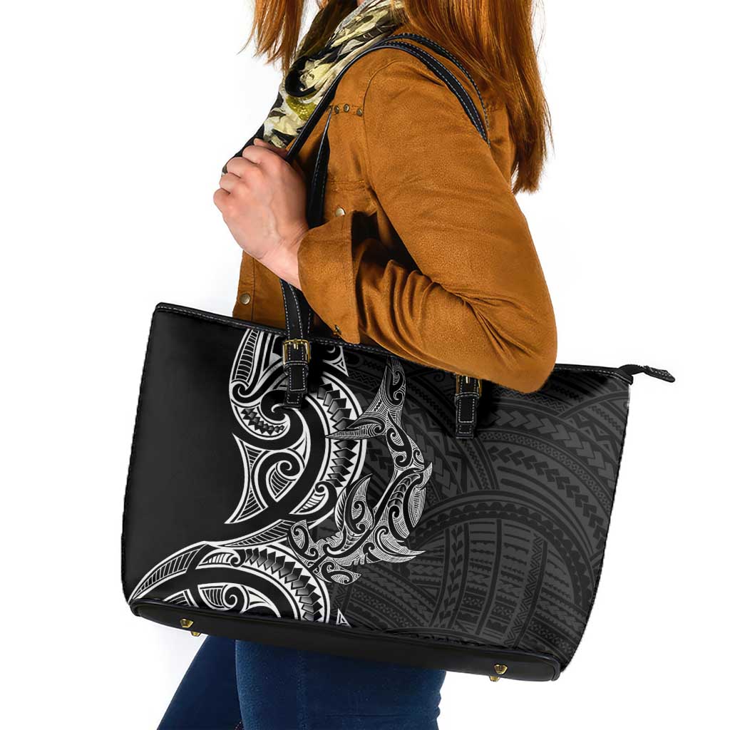New Zealand Hammerhead Shark Leather Tote Bag Maori Haehae Mangopare Black LT14 Black - Polynesian Pride