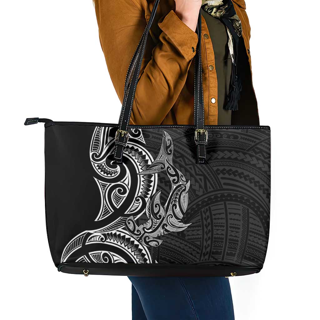 New Zealand Hammerhead Shark Leather Tote Bag Maori Haehae Mangopare Black LT14 - Polynesian Pride