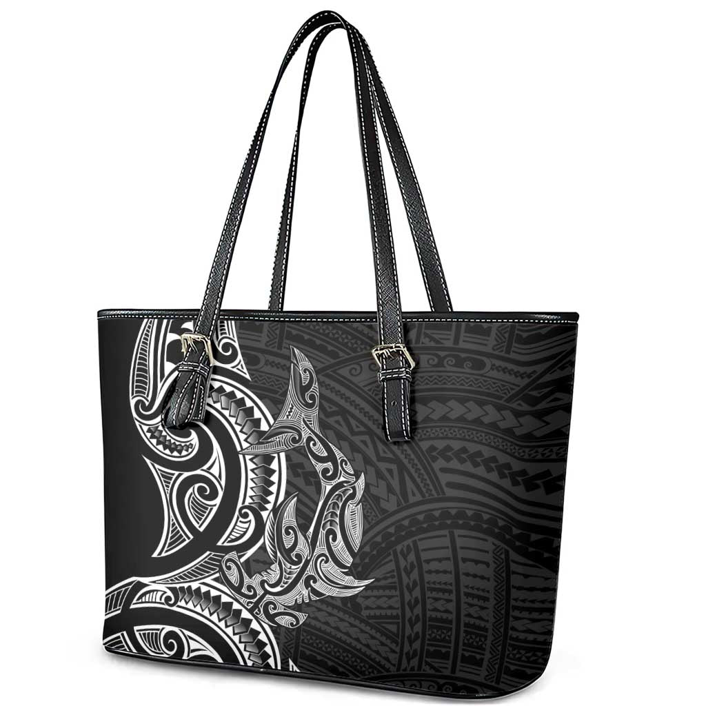 New Zealand Hammerhead Shark Leather Tote Bag Maori Haehae Mangopare Black LT14 - Polynesian Pride