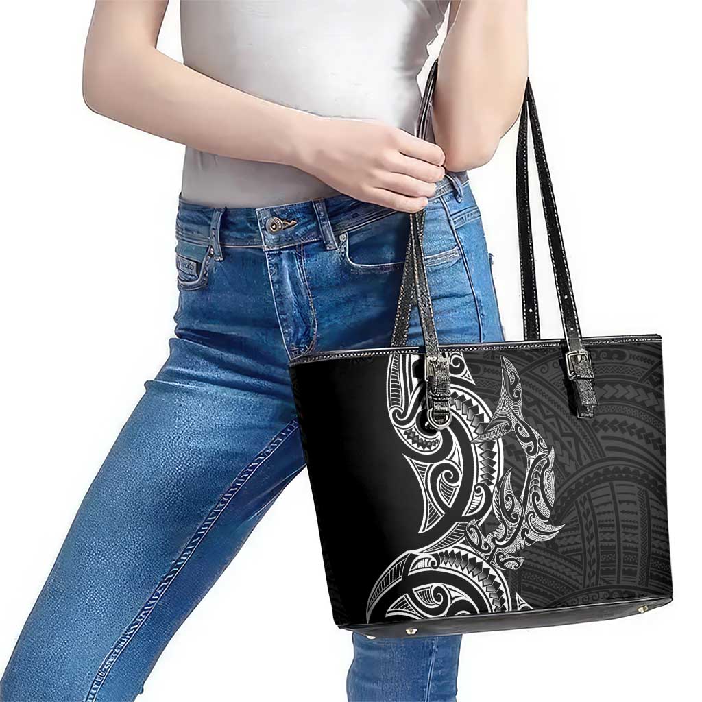 New Zealand Hammerhead Shark Leather Tote Bag Maori Haehae Mangopare Black LT14 - Polynesian Pride