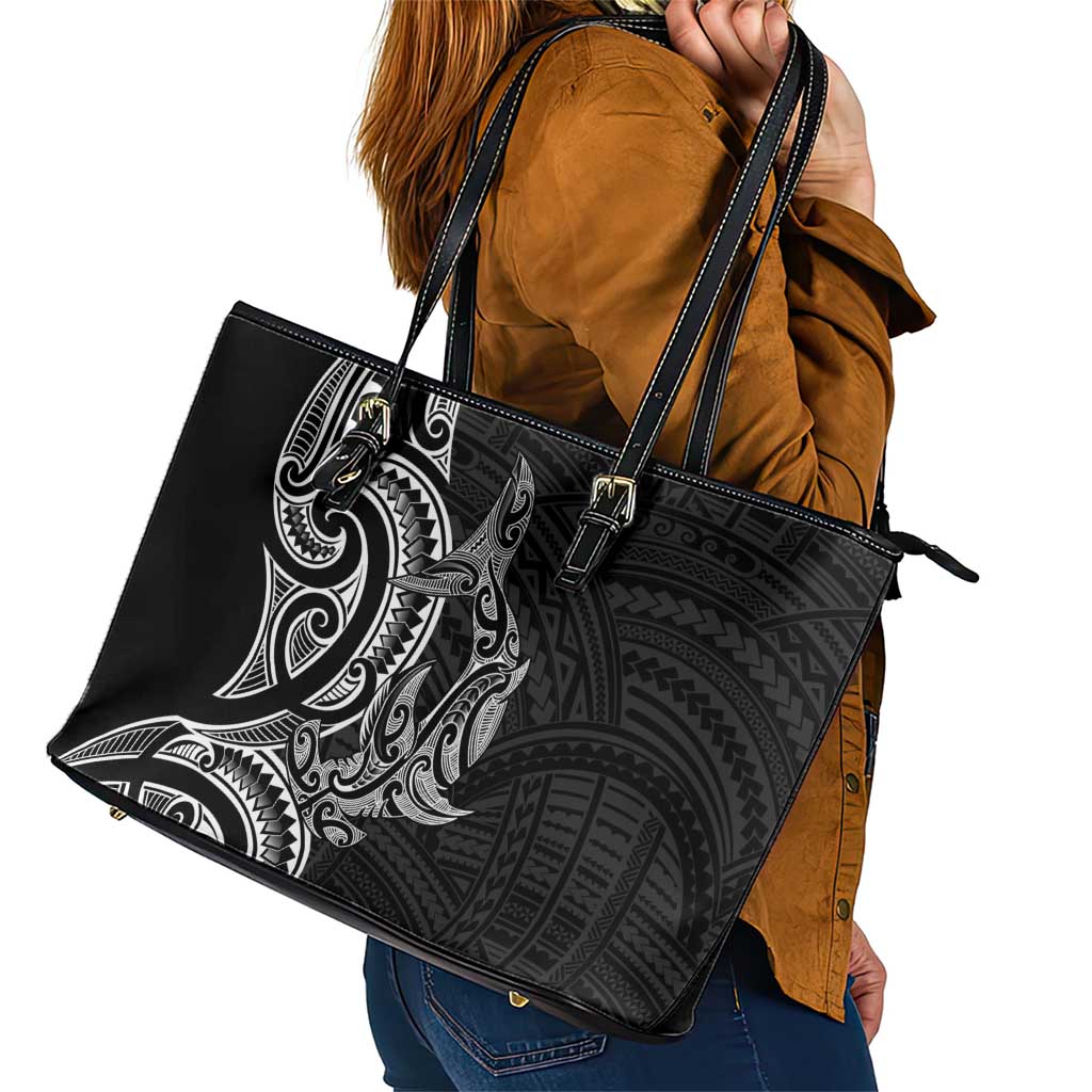 New Zealand Hammerhead Shark Leather Tote Bag Maori Haehae Mangopare Black LT14 - Polynesian Pride