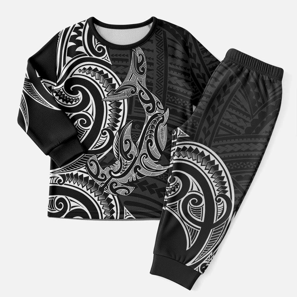 New Zealand Hammerhead Shark Christmas Pajama Set Maori Haehae Mangopare Black - Polynesian Pride