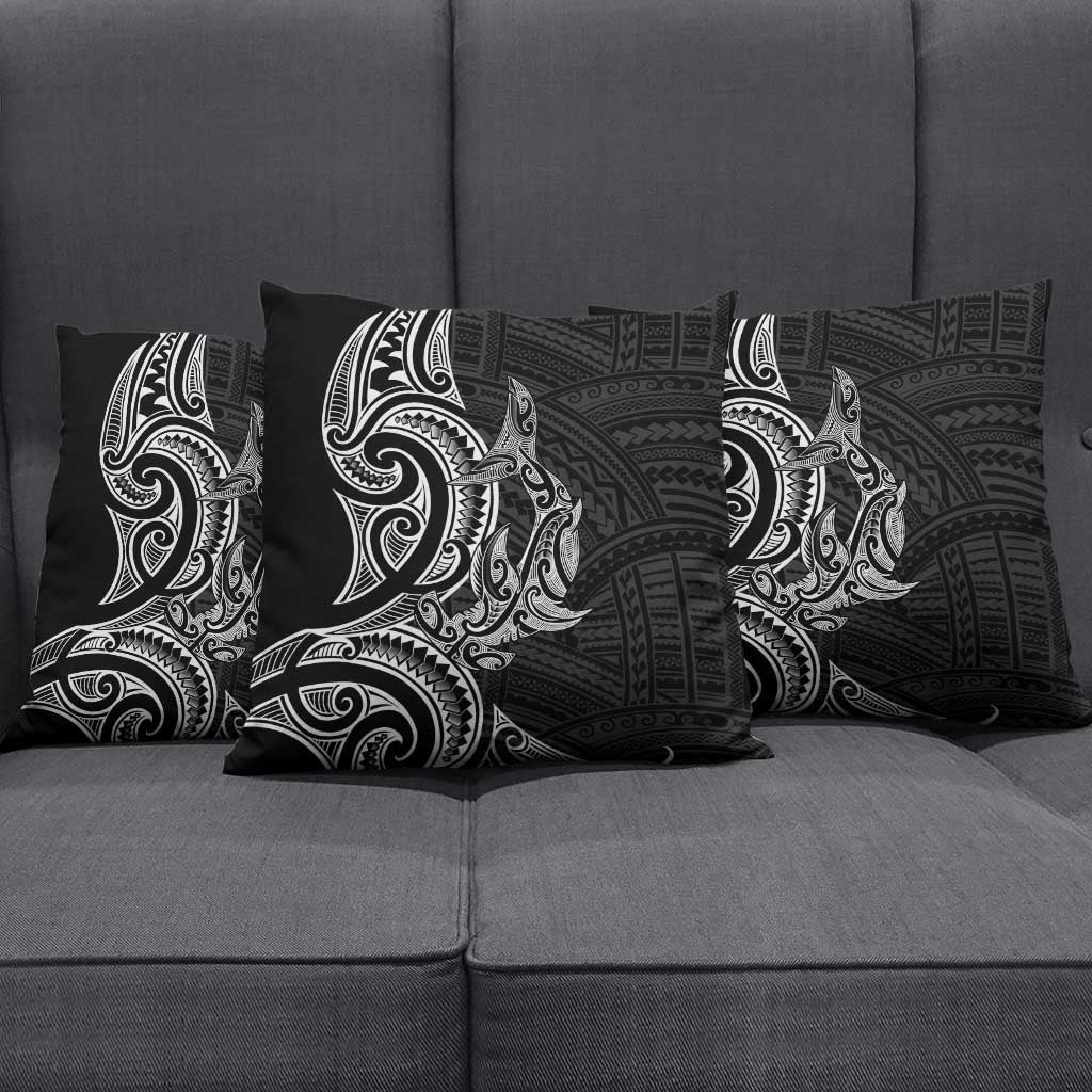 New Zealand Hammerhead Shark Pillow Cover Maori Haehae Mangopare Black - Polynesian Pride