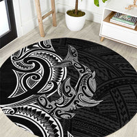 New Zealand Hammerhead Shark Round Carpet Maori Haehae Mangopare Black - Polynesian Pride