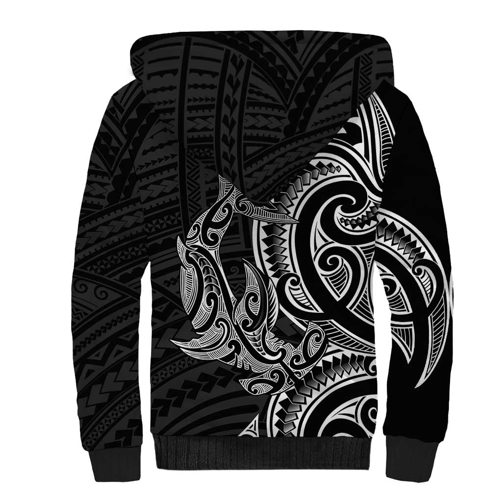 New Zealand Hammerhead Shark Sherpa Hoodie Maori Haehae Mangopare Black - Polynesian Pride