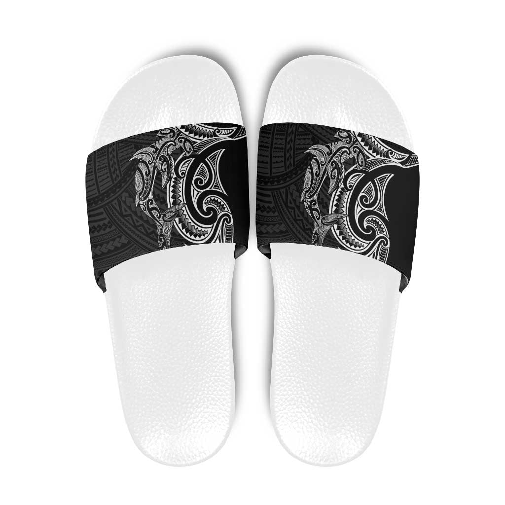 New Zealand Hammerhead Shark Slide Sandals Maori Haehae Mangopare Black - Polynesian Pride