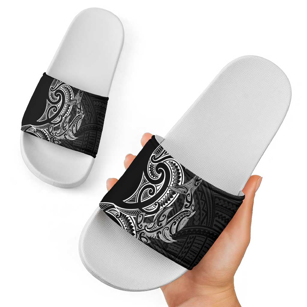 New Zealand Hammerhead Shark Slide Sandals Maori Haehae Mangopare Black - Polynesian Pride