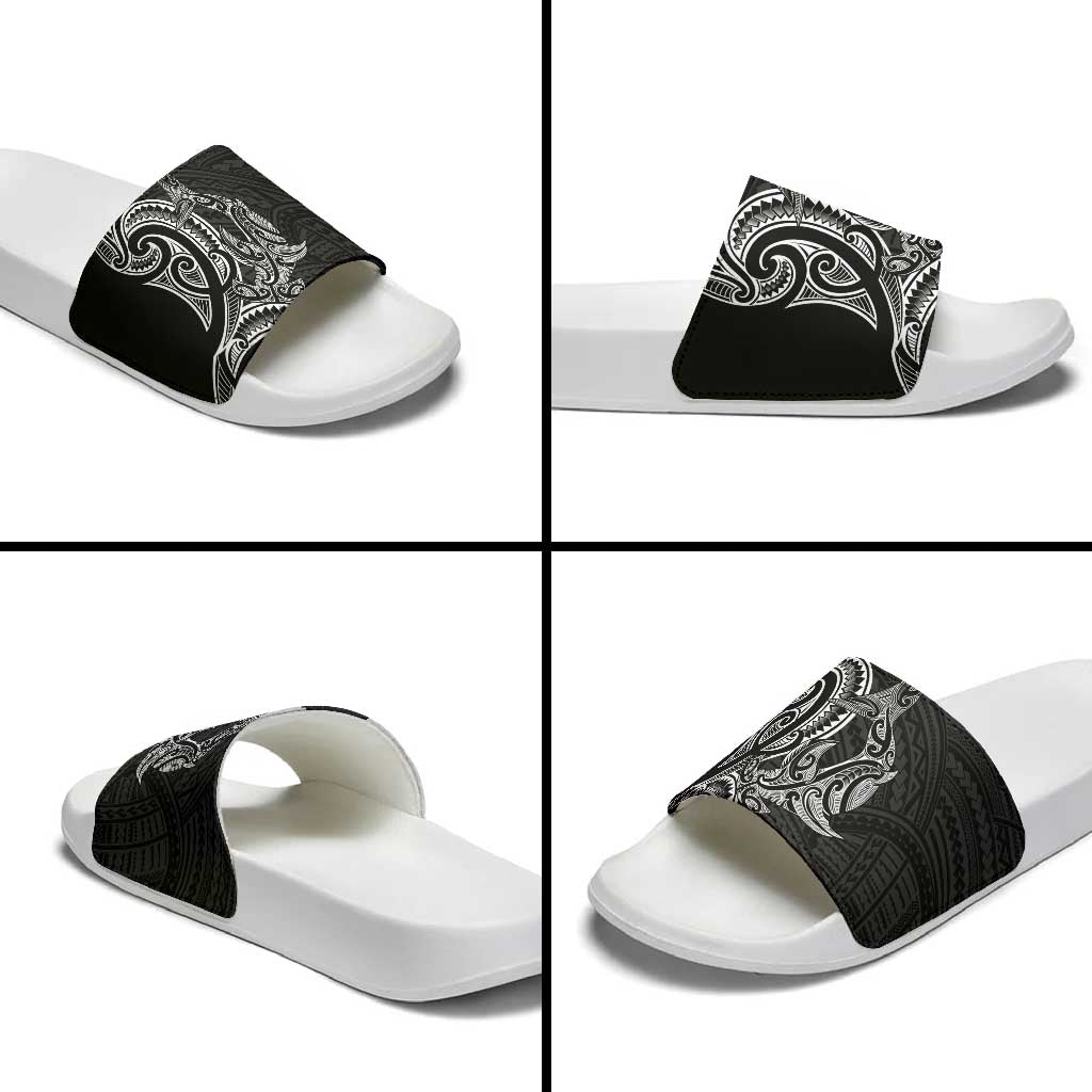 New Zealand Hammerhead Shark Slide Sandals Maori Haehae Mangopare Black - Polynesian Pride