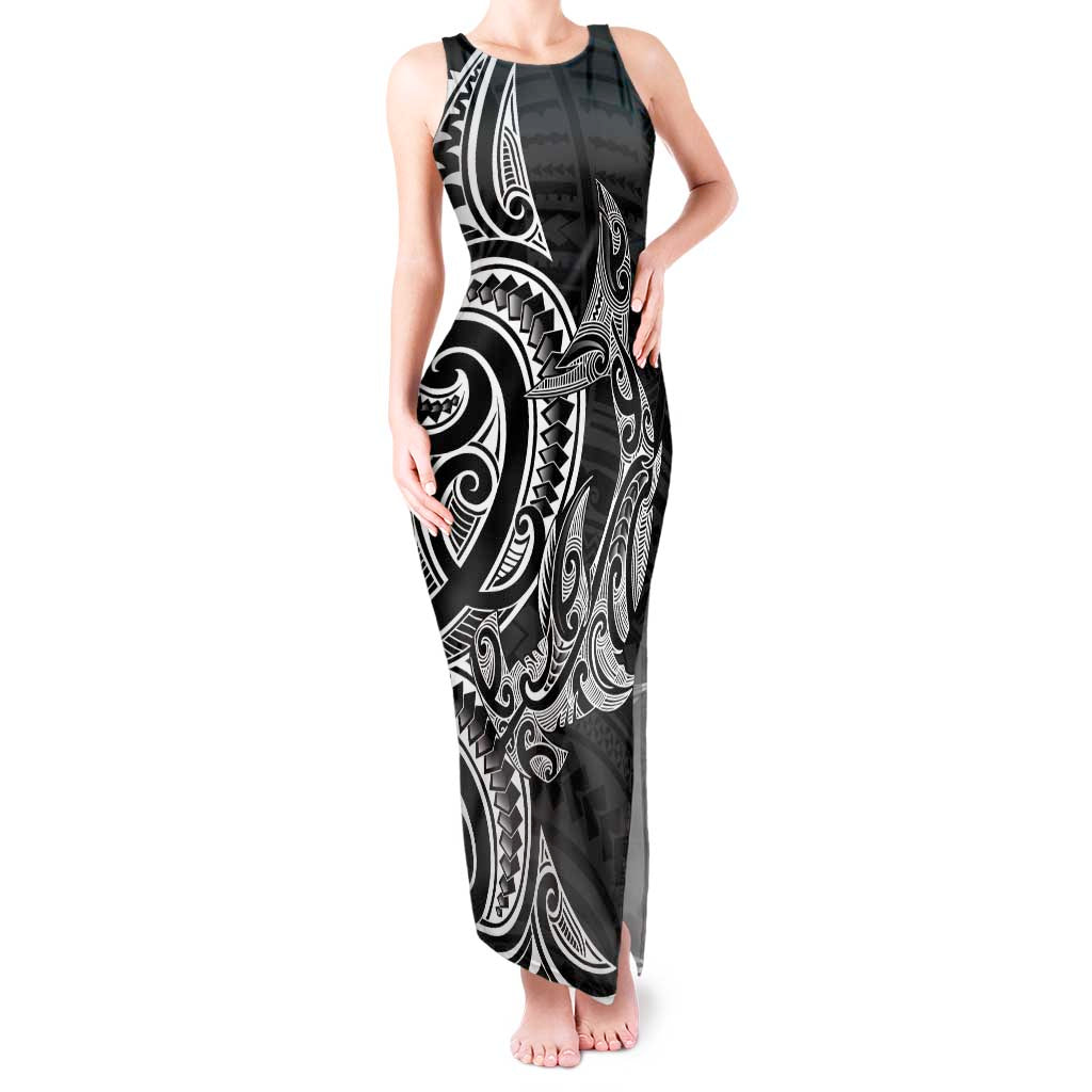 New Zealand Hammerhead Shark Tank Maxi Dress Maori Haehae Mangopare Black - Polynesian Pride