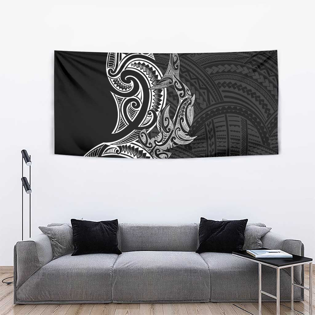 New Zealand Hammerhead Shark Tapestry Maori Haehae Mangopare Black - Polynesian Pride