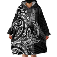 New Zealand Hammerhead Shark Wearable Blanket Hoodie Maori Haehae Mangopare Black - Polynesian Pride