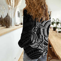 New Zealand Hammerhead Shark Women Casual Shirt Maori Haehae Mangopare Black - Polynesian Pride