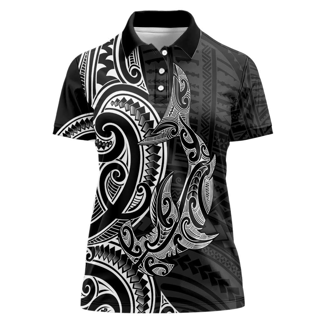 New Zealand Hammerhead Shark Women Polo Shirt Maori Haehae Mangopare Black - Polynesian Pride