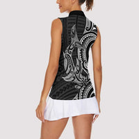New Zealand Hammerhead Shark Women Sleeveless Polo Shirt Maori Haehae Mangopare Black - Polynesian Pride