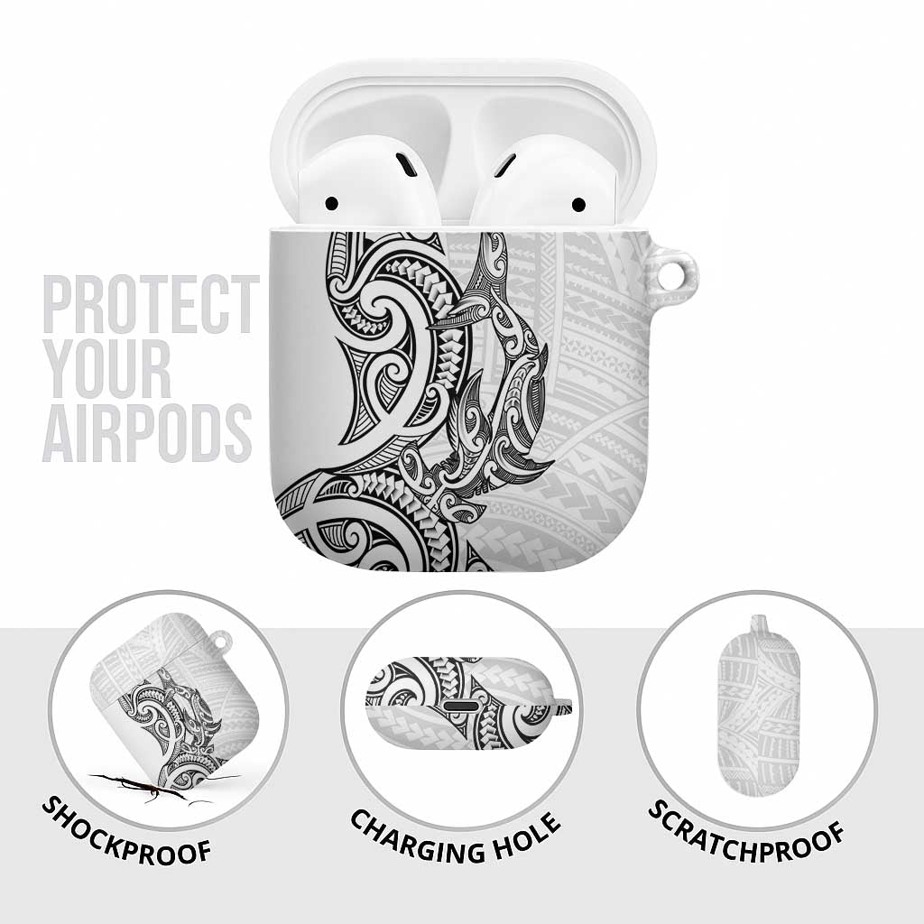 New Zealand Hammerhead Shark AirPods Case Maori Haehae Mangopare White - Polynesian Pride