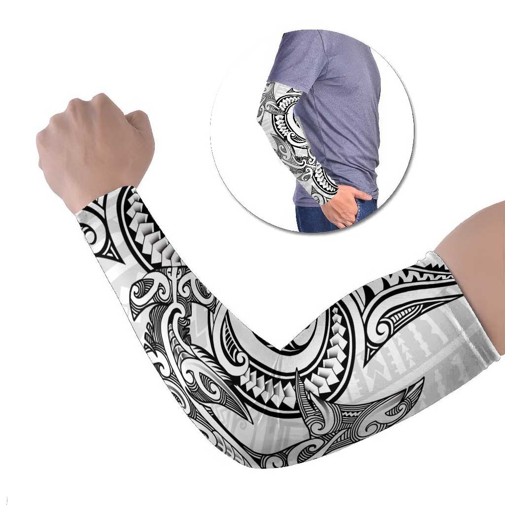 New Zealand Hammerhead Shark Arm Sleeves Maori Haehae Mangopare White - Polynesian Pride