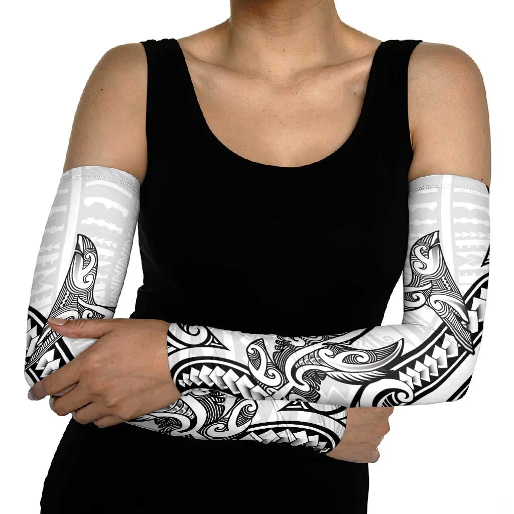 New Zealand Hammerhead Shark Arm Sleeves Maori Haehae Mangopare White - Polynesian Pride