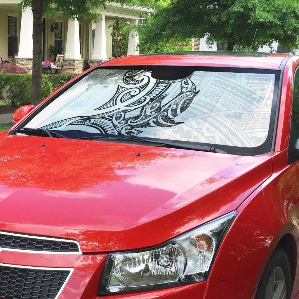 New Zealand Hammerhead Shark Auto Sun Shade Maori Haehae Mangopare White - Polynesian Pride
