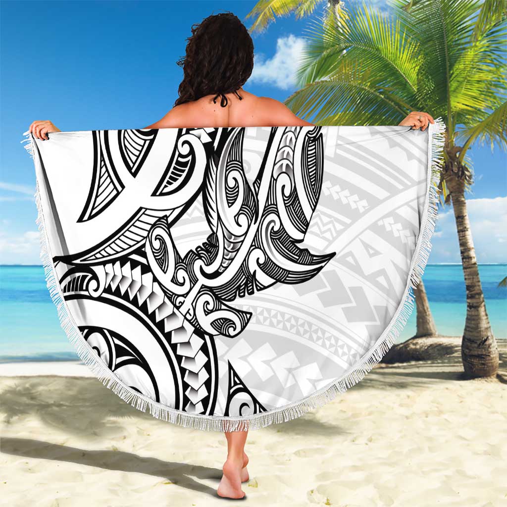 New Zealand Hammerhead Shark Beach Blanket Maori Haehae Mangopare White - Polynesian Pride
