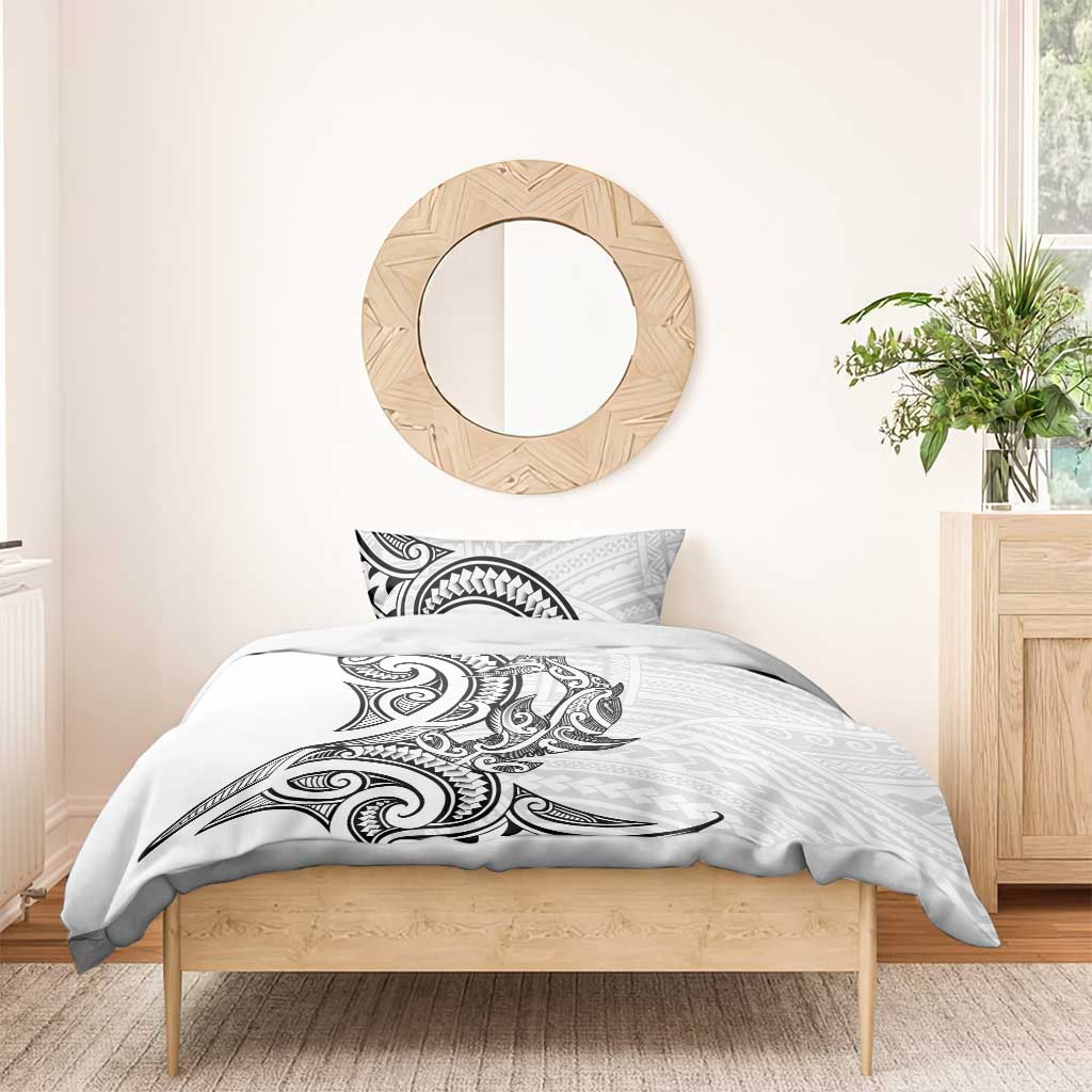 New Zealand Hammerhead Shark Bedding Set Maori Haehae Mangopare White - Polynesian Pride