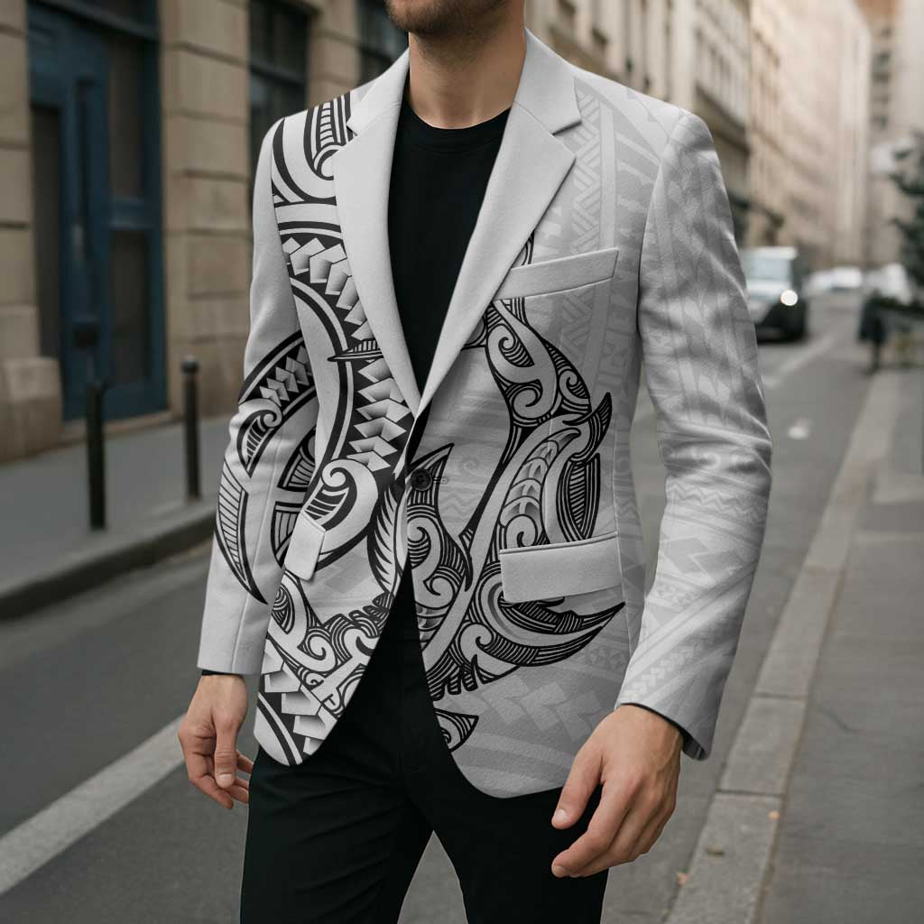 New Zealand Hammerhead Shark Blazer Maori Haehae Mangopare White - Polynesian Pride