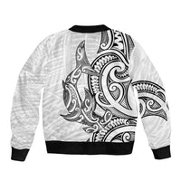 New Zealand Hammerhead Shark Bomber Jacket Maori Haehae Mangopare White - Polynesian Pride