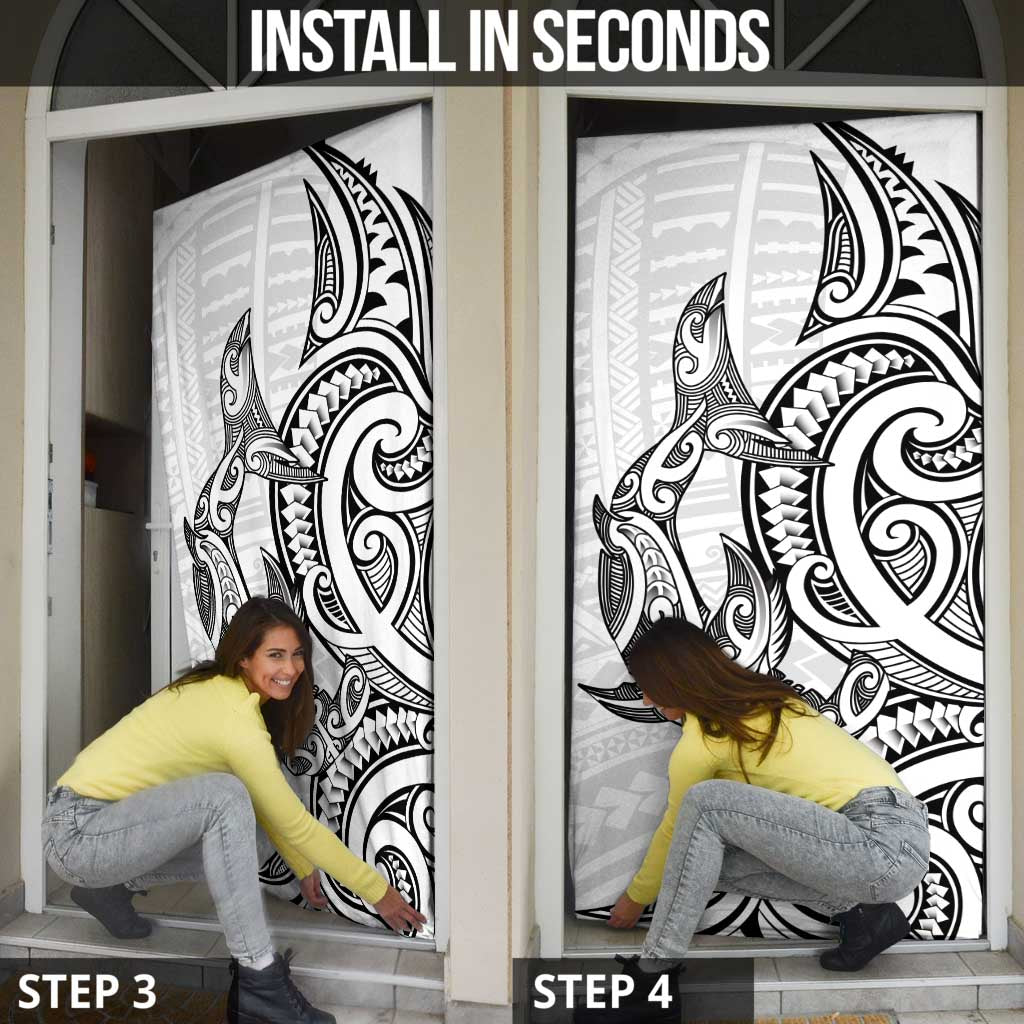 New Zealand Hammerhead Shark Door Cover Maori Haehae Mangopare White - Polynesian Pride
