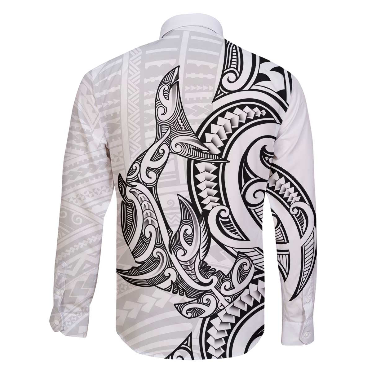 New Zealand Hammerhead Shark Family Matching Off The Shoulder Long Sleeve Dress and Hawaiian Shirt Maori Haehae Mangopare White - Polynesian Pride