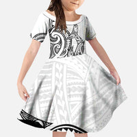 New Zealand Hammerhead Shark Family Matching Off Shoulder Maxi Dress and Hawaiian Shirt Maori Haehae Mangopare White - Polynesian Pride