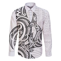 New Zealand Hammerhead Shark Family Matching Off Shoulder Maxi Dress and Hawaiian Shirt Maori Haehae Mangopare White - Polynesian Pride