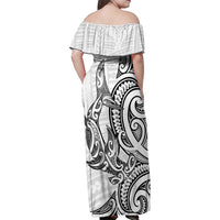 New Zealand Hammerhead Shark Family Matching Off Shoulder Maxi Dress and Hawaiian Shirt Maori Haehae Mangopare White - Polynesian Pride