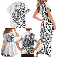 New Zealand Hammerhead Shark Family Matching Short Sleeve Bodycon Dress and Hawaiian Shirt Maori Haehae Mangopare White - Polynesian Pride