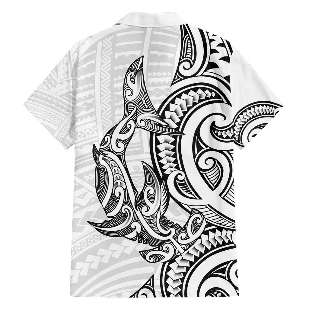 New Zealand Hammerhead Shark Family Matching Short Sleeve Bodycon Dress and Hawaiian Shirt Maori Haehae Mangopare White - Polynesian Pride