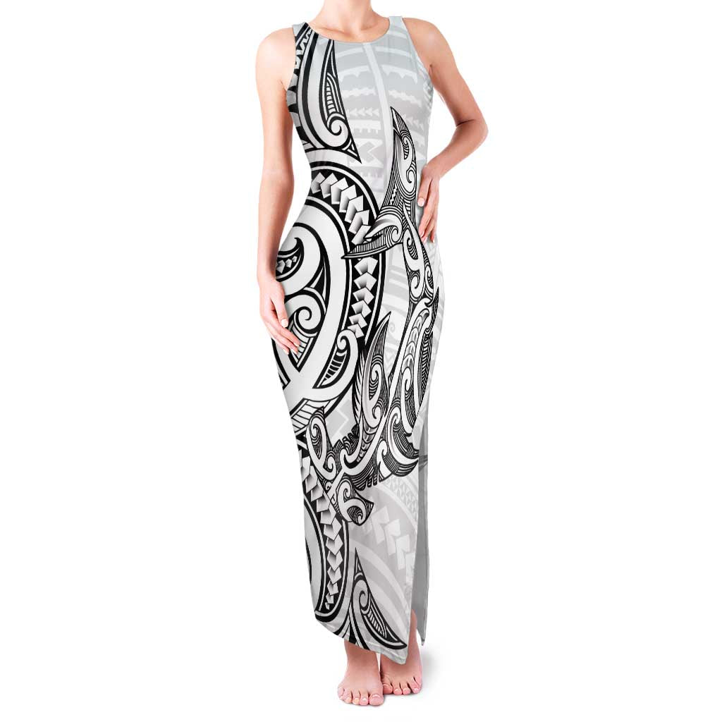 New Zealand Hammerhead Shark Family Matching Tank Maxi Dress and Hawaiian Shirt Maori Haehae Mangopare White - Polynesian Pride