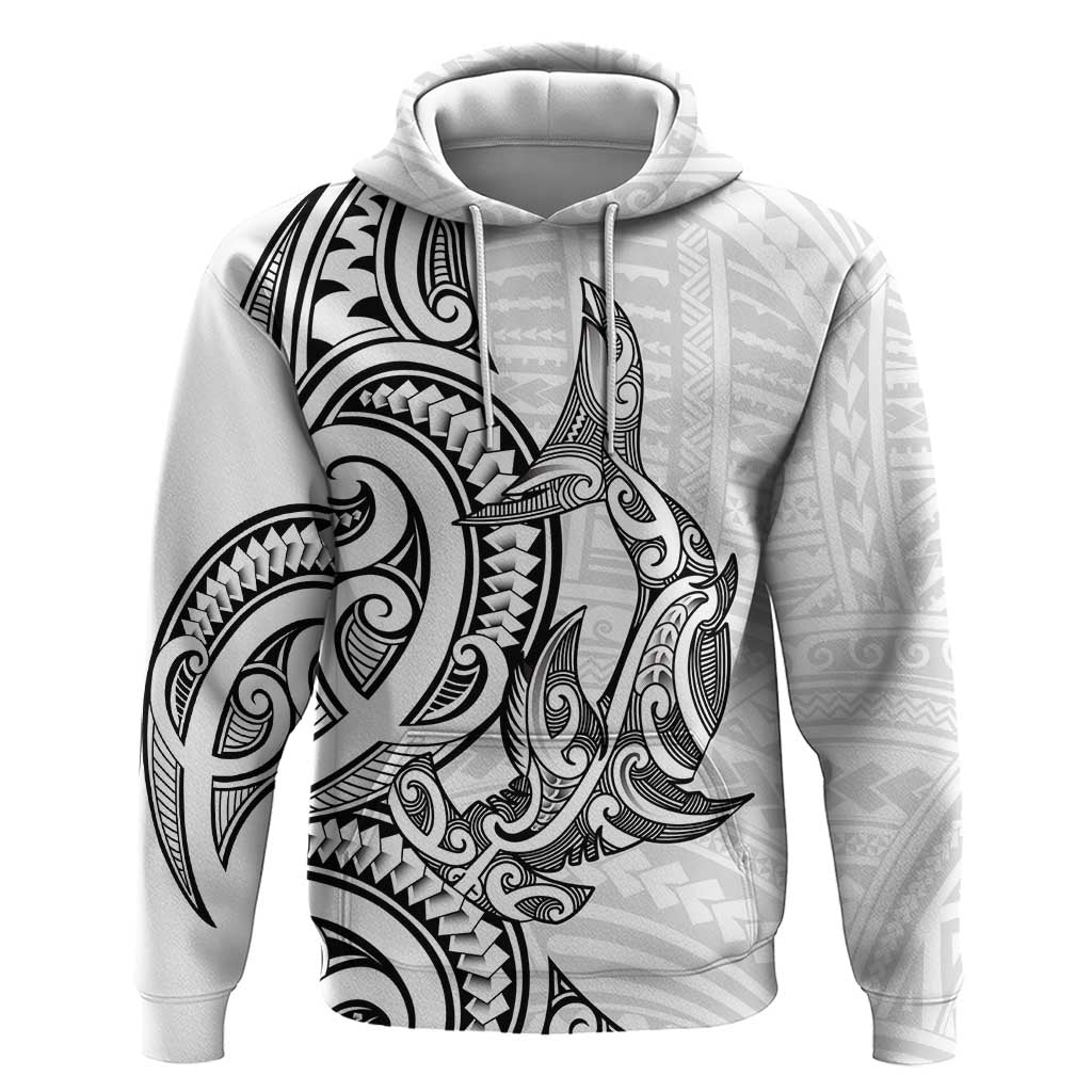 New Zealand Hammerhead Shark Hoodie Maori Haehae Mangopare White - Polynesian Pride