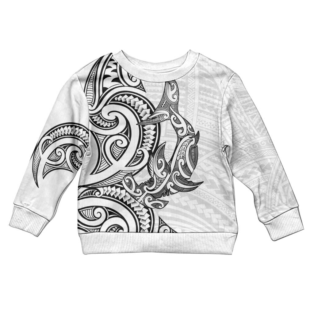 New Zealand Hammerhead Shark Kid Ugly Christmas Sweater Maori Haehae Mangopare White - Polynesian Pride
