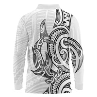 New Zealand Hammerhead Shark Long Sleeve Polo Shirt Maori Haehae Mangopare White - Polynesian Pride