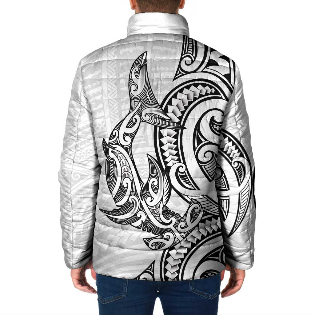 New Zealand Hammerhead Shark Padded Jacket Maori Haehae Mangopare White - Polynesian Pride